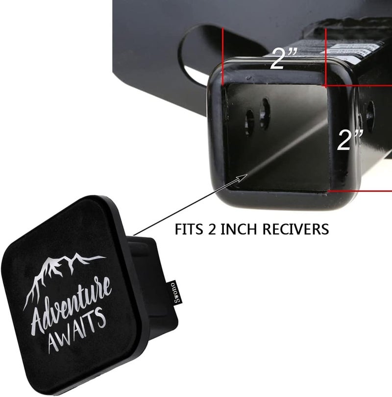 Swono Adventure Awaits Hitch Covers 2 Inch Inspiration Quote Adventure Mountains Rubber Receiver Tube Hitch Plug for Men, Square Hitch Box Cover Towing Hitch Plug Covers for Women - Image 3